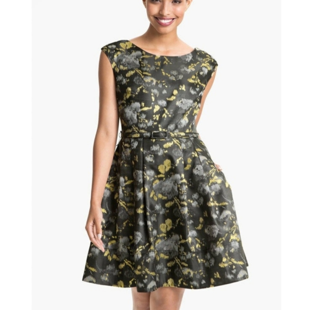 Eliza J Black Gold Metallic Fit and Flare Mini‎ Dress
